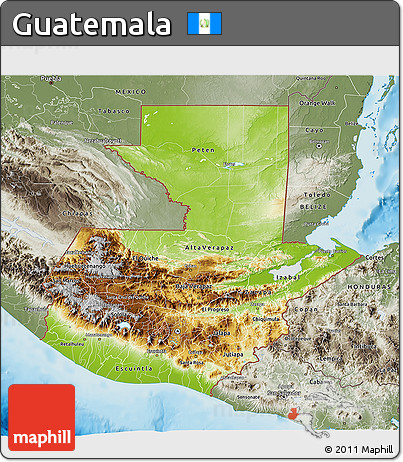 Physical 3D Map of Guatemala, semi-desaturated, land only