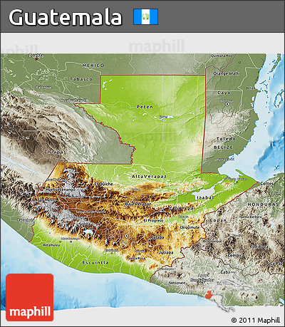 Physical 3D Map of Guatemala, semi-desaturated, land only