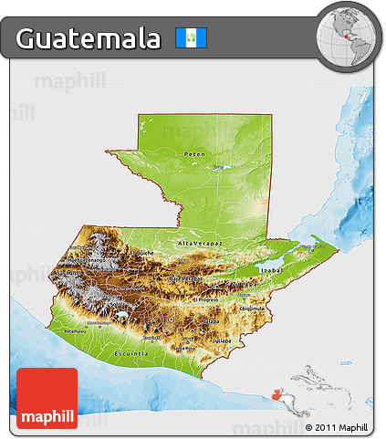 Physical 3D Map of Guatemala, single color outside, bathymetry sea, shaded relief sea