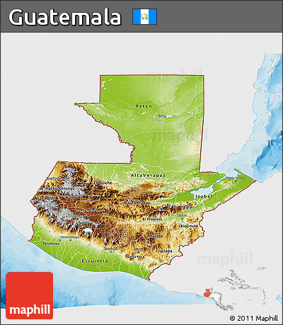 Physical 3D Map of Guatemala, single color outside, bathymetry sea, shaded relief sea