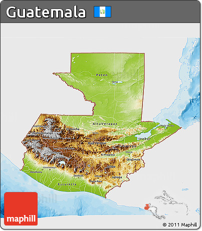 Physical 3D Map of Guatemala, single color outside, bathymetry sea, shaded relief sea