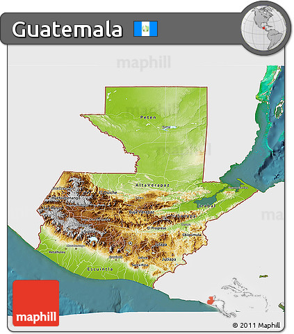 Physical 3D Map of Guatemala, single color outside, satellite sea