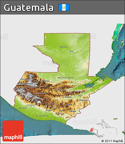 Physical 3D Map of Guatemala, single color outside, satellite sea