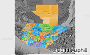 Political 3D Map of Guatemala, darken, desaturated