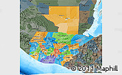 Political 3D Map of Guatemala, darken, semi-desaturated, land only