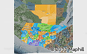 Political 3D Map of Guatemala, darken, semi-desaturated