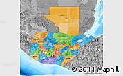 Political 3D Map of Guatemala, desaturated, land only