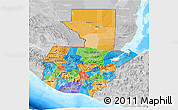 Political 3D Map of Guatemala, lighten, desaturated, land only