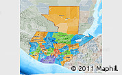 Political 3D Map of Guatemala, lighten, semi-desaturated, land only