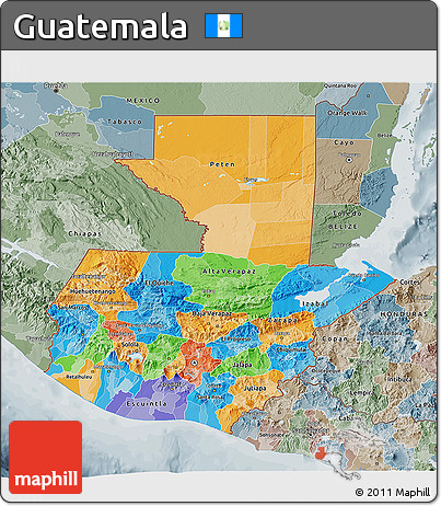 Political 3D Map of Guatemala, semi-desaturated