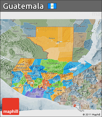 Political 3D Map of Guatemala, semi-desaturated