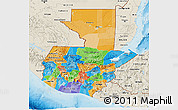 Political 3D Map of Guatemala, shaded relief outside