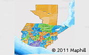 Political 3D Map of Guatemala, single color outside, bathymetry sea