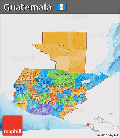 Political 3D Map of Guatemala, single color outside
