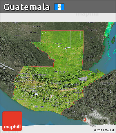 Satellite 3D Map of Guatemala, darken, semi-desaturated, land only