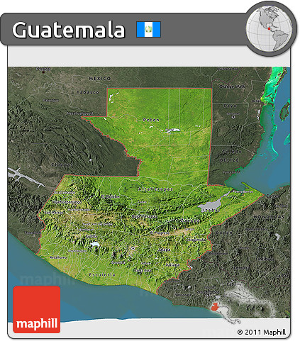 Satellite 3D Map of Guatemala, darken, semi-desaturated, land only
