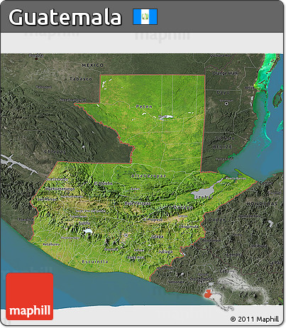 Satellite 3D Map of Guatemala, darken, semi-desaturated, land only