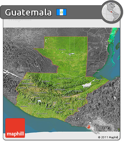 Satellite 3D Map of Guatemala, desaturated, land only