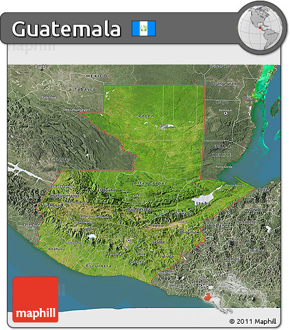 Satellite 3D Map of Guatemala, semi-desaturated, land only