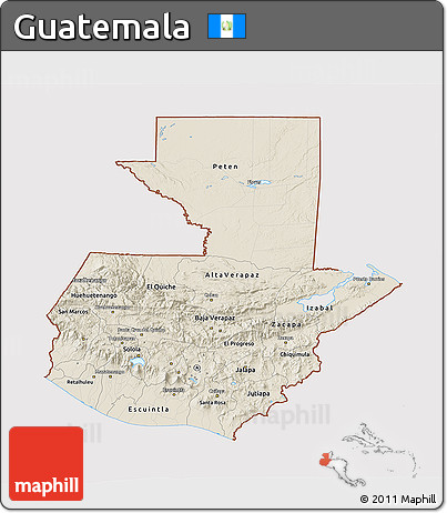 Shaded Relief 3D Map of Guatemala, cropped outside