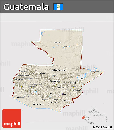 Shaded Relief 3D Map of Guatemala, cropped outside