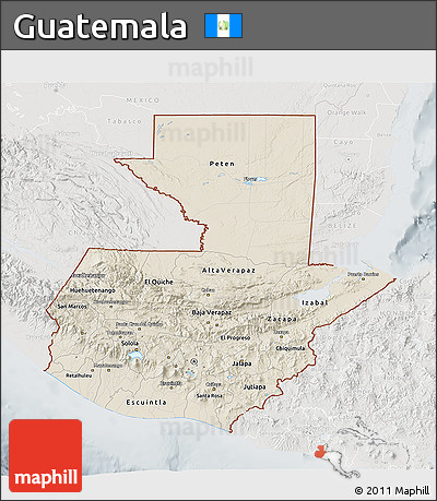 Shaded Relief 3D Map of Guatemala, lighten, semi-desaturated
