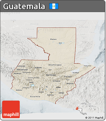 Shaded Relief 3D Map of Guatemala, lighten, semi-desaturated