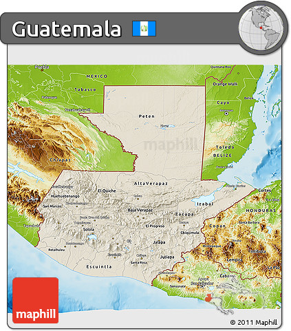 Shaded Relief 3D Map of Guatemala, physical outside