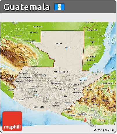 Shaded Relief 3D Map of Guatemala, physical outside