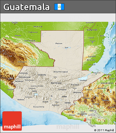 Shaded Relief 3D Map of Guatemala, physical outside