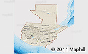 Shaded Relief 3D Map of Guatemala, single color outside, bathymetry sea, shaded relief sea