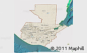 Shaded Relief 3D Map of Guatemala, single color outside, satellite sea