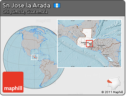 Gray Location Map of Sn Jose La Arada, highlighted country, highlighted parent region, hill shading