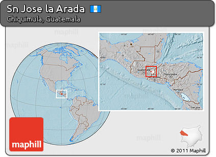 Gray Location Map of Sn Jose La Arada, highlighted parent region, hill shading