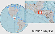 Gray Location Map of Sn Jose la Arada, highlighted parent region, hill shading