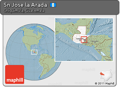 Savanna Style Location Map of Sn Jose La Arada, highlighted country, highlighted parent region, hill shading