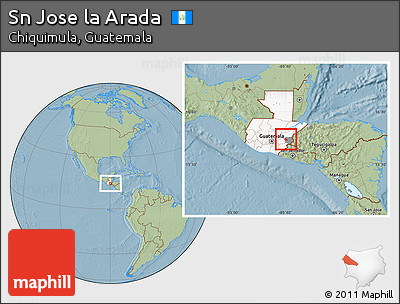 Savanna Style Location Map of Sn Jose La Arada, highlighted country, highlighted parent region, hill shading