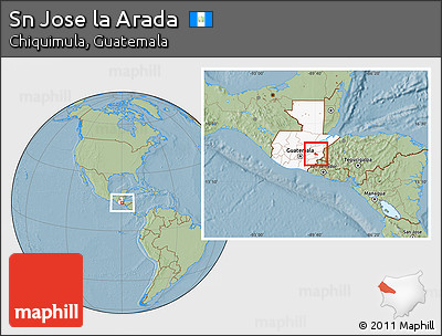 Savanna Style Location Map of Sn Jose La Arada, highlighted country, hill shading