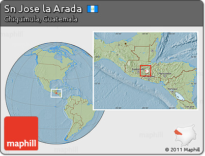 Savanna Style Location Map of Sn Jose La Arada, highlighted parent region, hill shading