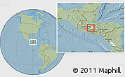 Savanna Style Location Map of Sn Jose la Arada, highlighted parent region, hill shading