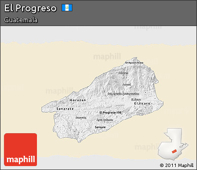 Classic Style 3D Map of El Progreso, single color outside
