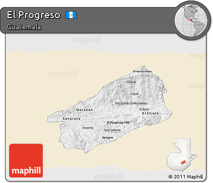 Classic Style 3D Map of El Progreso, single color outside