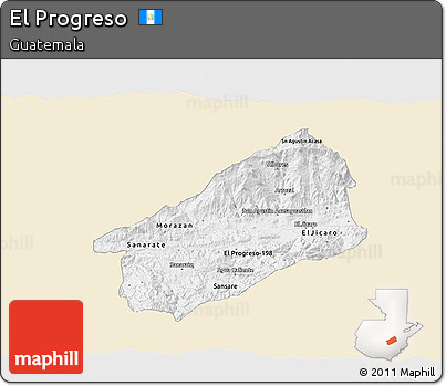 Classic Style 3D Map of El Progreso, single color outside