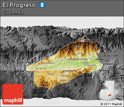 Physical 3D Map of El Progreso, darken, desaturated