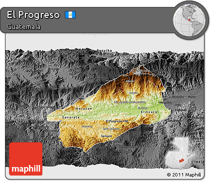 Physical 3D Map of El Progreso, darken, desaturated