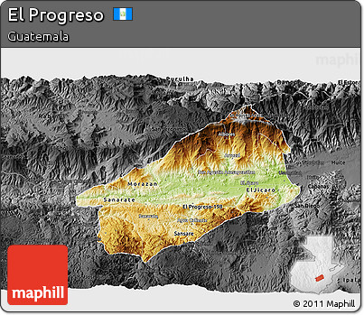 Physical 3D Map of El Progreso, darken, desaturated