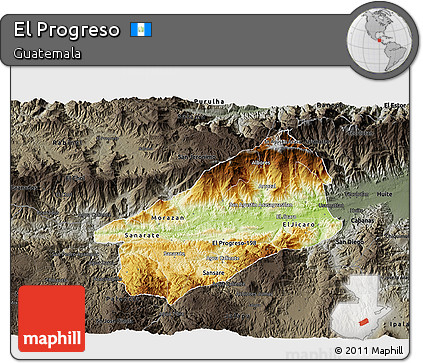 Physical 3D Map of El Progreso, darken, semi-desaturated