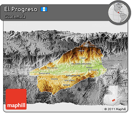 Physical 3D Map of El Progreso, desaturated