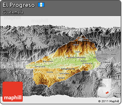Physical 3D Map of El Progreso, desaturated