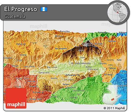 Physical 3D Map of El Progreso, political shades outside